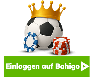 Fussball mit goldener Krone neben Pokerchips und grünem Einloggen Button